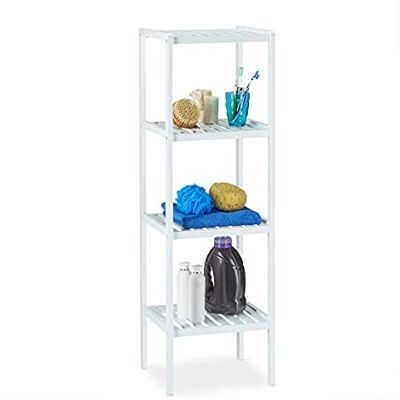 Relaxdays Étagère de salle de bain en bambou meuble sur pied cuisine en bois avec 4 niveaux HxlxP: 110 x 34,5 x 33 cm, blanc Relaxdays Étagère de salle de bain en bambou meuble sur pied cuisine en bois avec 4 niveaux HxlxP: 110 x 34,5 x 33 cm, blanc