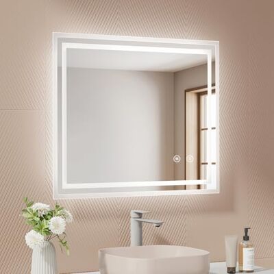 EMKE Miroir de salle de bain avec lumière LED, 60 x 50 cm, anti-buée, interrupteur tactile, miroir de salle de bain blanc froid réglable, fonction mémoire, arrêt automatique après 3 heures, miroir de EMKE Miroir de salle de bain avec lumière LED, 60 x 50 cm, anti-buée, interrupteur tactile, miroir de salle de bain blanc froid réglable, fonction mémoire, arrêt automatique après 3 heures, miroir de