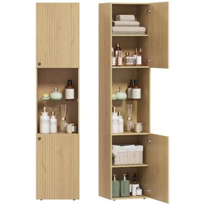 HOMCOM Meuble Colonne Salle de Bain 6 Niveaux 2 Portes 40x31x182cm Chêne Meuble de Rangement Étroit, Compartiments Ouverts, Étagère Verre Trempé,Étagères Réglables, pour Toilette, Petits Espaces HOMCOM Meuble Colonne Salle de Bain 6 Niveaux 2 Portes 40x31x182cm Chêne Meuble de Rangement Étroit, Compartiments Ouverts, Étagère Verre Trempé,Étagères Réglables, pour Toilette, Petits Espaces