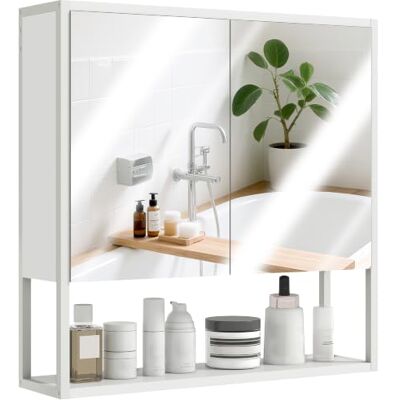 HOMCOM Armoire Murale Salle de Bain avec Miroir 60 x 16 x 60 cm Blanc Meuble Salle de Bain, Armoire de Toilette, 2 Portes, Étagère Réglable, Étagère Ouverte HOMCOM Armoire Murale Salle de Bain avec Miroir 60 x 16 x 60 cm Blanc Meuble Salle de Bain, Armoire de Toilette, 2 Portes, Étagère Réglable, Étagère Ouverte