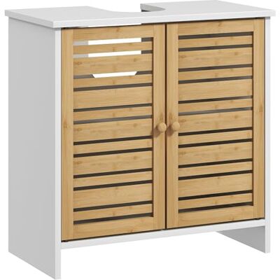 HOMCOM Meuble sous Vasque Meuble de Salle de Bain 2 Portes avec étagère réglable Armoire de Rangement pour lavabo 60 x 30 x 60 cm en Bambou Naturel et Blanc HOMCOM Meuble sous Vasque Meuble de Salle de Bain 2 Portes avec étagère réglable Armoire de Rangement pour lavabo 60 x 30 x 60 cm en Bambou Naturel et Blanc