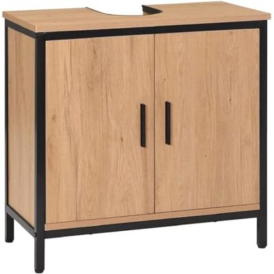 EUGAD Meuble sous Lavabo 60x30x60 cm, avec Cloison Réglable en Hauteur, Armoire sous Vasque, en Bois Artificiel Chêne et en Métal Noir EUGAD Meuble sous Lavabo 60x30x60 cm, avec Cloison Réglable en Hauteur, Armoire sous Vasque, en Bois Artificiel Chêne et en Métal Noir