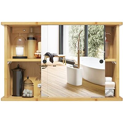 EUGAD Armoire Murale Miroir, Meuble de Toilette, Miroir Porte Coulissante, Étagère Réglable, en Bambou, 55x14x35,5cm EUGAD Armoire Murale Miroir, Meuble de Toilette, Miroir Porte Coulissante, Étagère Réglable, en Bambou, 55x14x35,5cm