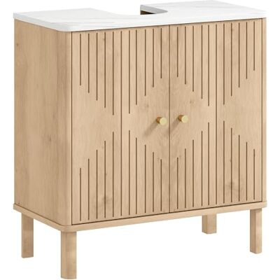 HOMCOM Meuble sous lavabo avec 2 portes décorées, meuble de salle de bain, chêne HOMCOM Meuble sous lavabo avec 2 portes décorées, meuble de salle de bain, chêne