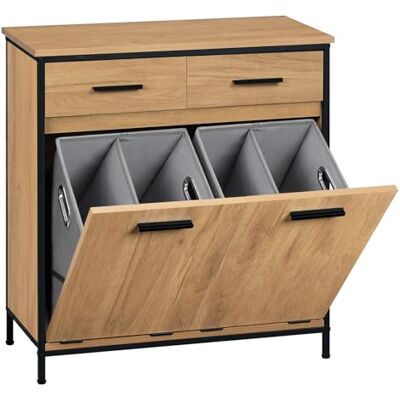EUGAD Armoire de salle de bain avec 2 sacs à linge pliables, armoire à linge avec 2 tiroirs, panier à linge, meuble de salle de bain avec cadre en métal, chêne clair + noir, 72,5 x 80 x 34 cm EUGAD Armoire de salle de bain avec 2 sacs à linge pliables, armoire à linge avec 2 tiroirs, panier à linge, meuble de salle de bain avec cadre en métal, chêne clair + noir, 72,5 x 80 x 34 cm