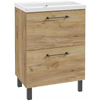 Deftrans . Meuble de salle de bain avec pieds 60 x 80 cm En chêne artisanal Avec 2 tiroirs Fermeture douce Meuble de salle de bain avec pieds 60 x 80 cm Deftrans . Meuble de salle de bain avec pieds 60 x 80 cm En chêne artisanal Avec 2 tiroirs Fermeture douce Meuble de salle de bain avec pieds 60 x 80 cm