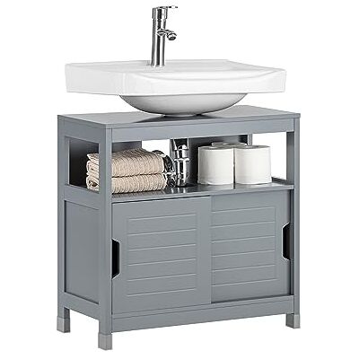 SoBuy Armoire de salle de bain sous évier avec double portes coulissantes, unité de rangement fine pour petits espaces, armoire de rangement pour évier de toilette, meuble de sol pour lavabo de salle SoBuy Armoire de salle de bain sous évier avec double portes coulissantes, unité de rangement fine pour petits espaces, armoire de rangement pour évier de toilette, meuble de sol pour lavabo de salle