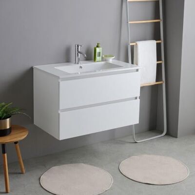 Kiamami Valentina Meuble salle de bain 80cm blanc effet bois avec lavabo en céramique Bilbao Kiamami Valentina Meuble salle de bain 80cm blanc effet bois avec lavabo en céramique Bilbao