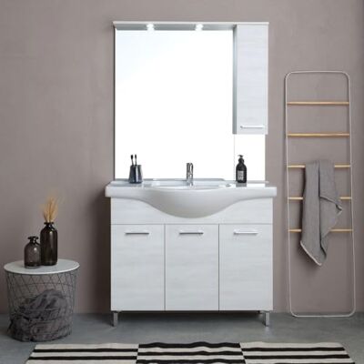 Kiamami Valentina Armoire de salle de bain 105cm 3 portes chêne blanc, miroir avec unité murale Rimini Kiamami Valentina Armoire de salle de bain 105cm 3 portes chêne blanc, miroir avec unité murale Rimini