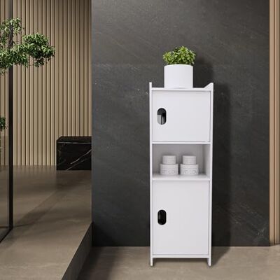LANTUS Petit Meuble de Rangement pour Toilettes, Meuble de Salle de Bain Support Papier Toilette avec Placard et étagères réglables-24 * 20 * 72cm -Blanc LANTUS Petit Meuble de Rangement pour Toilettes, Meuble de Salle de Bain Support Papier Toilette avec Placard et étagères réglables-24 * 20 * 72cm -Blanc