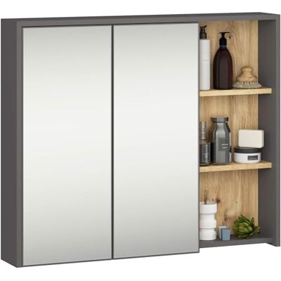 AKORD Meuble de salle de bain avec miroir VAMI 90 cm Armoire de salle de bain miroir 2 portes, 6 étagères Spacieux Robuste et résistant à l'humidité 90 x 75 x 15 cm Gris Graphite & Chêne AKORD Meuble de salle de bain avec miroir VAMI 90 cm Armoire de salle de bain miroir 2 portes, 6 étagères Spacieux Robuste et résistant à l'humidité 90 x 75 x 15 cm Gris Graphite & Chêne
