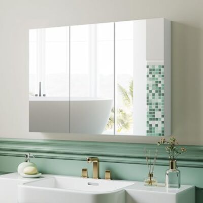 HOMCOM Armoire Murale Salle de Bain, 91,5 x 11,5 x 65 cm, Meuble Salle de Bain, Armoire de Toilette avec 3 Portes Miroir et 4 étagères réglables, Blanc HOMCOM Armoire Murale Salle de Bain, 91,5 x 11,5 x 65 cm, Meuble Salle de Bain, Armoire de Toilette avec 3 Portes Miroir et 4 étagères réglables, Blanc