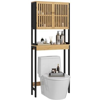 HOMCOM kleankin Étagère de Toilettes en Bambou 60x21,5x172cm Bois Naturel et Noi HOMCOM kleankin Étagère de Toilettes en Bambou 60x21,5x172cm Bois Naturel et Noi