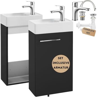 Deftrans . Armoire suspendue noire Meuble de salle de bain avec lavabo et robinetterie Compact : 40 x 60 x 21,3 cm Meuble de salle de bain étroit avec meuble bas Design moderne pour votre salle Deftrans . Armoire suspendue noire Meuble de salle de bain avec lavabo et robinetterie Compact : 40 x 60 x 21,3 cm Meuble de salle de bain étroit avec meuble bas Design moderne pour votre salle
