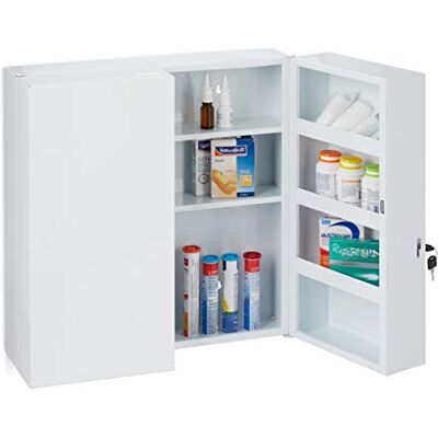 Relaxdays Armoire à Pharmacie XXL, Buffet médicaments à Deux Portes, en Acier, 11 casiers, verrouillable,53x52,5cm.Blanc, 1 élément Relaxdays Armoire à Pharmacie XXL, Buffet médicaments à Deux Portes, en Acier, 11 casiers, verrouillable,53x52,5cm.Blanc, 1 élément