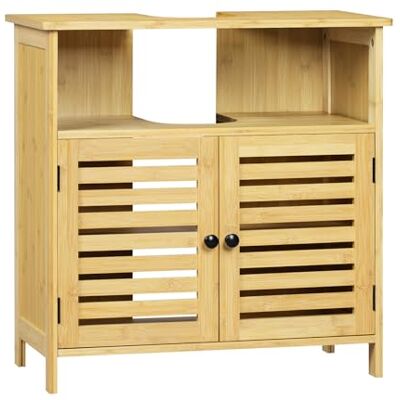 EUGAD Meuble sous Lavabo Salle de Bain, Meuble Salle de Bain en Bambou, avec Portes à Lamelles et 1 Compartiment Ouvert, Étagère Réglable, 60x30x60 cm EUGAD Meuble sous Lavabo Salle de Bain, Meuble Salle de Bain en Bambou, avec Portes à Lamelles et 1 Compartiment Ouvert, Étagère Réglable, 60x30x60 cm