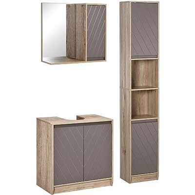 HOMCOM Ensemble de Meuble sous lavabo, Armoire avec Miroir et Meuble Colonne pour Salle de Bain en Bois chêne Clair Gris HOMCOM Ensemble de Meuble sous lavabo, Armoire avec Miroir et Meuble Colonne pour Salle de Bain en Bois chêne Clair Gris