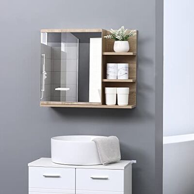 kleankin Armoire Miroir de Salle de Bain avec étagère 3 étagères latérales kit Installation Murale fourni Panneaux Particules Aspect chêne Clair kleankin Armoire Miroir de Salle de Bain avec étagère 3 étagères latérales kit Installation Murale fourni Panneaux Particules Aspect chêne Clair