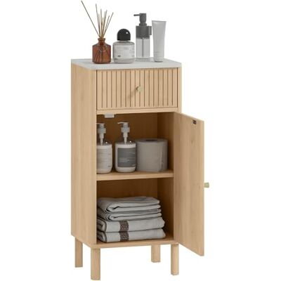 HOMCOM Meuble de Salle de Bain Plateau Effet Marbre 36 x 30 x 80 cm Chêne HOMCOM Meuble de Salle de Bain Plateau Effet Marbre 36 x 30 x 80 cm Chêne