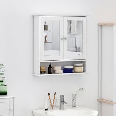 HOMCOM Armoire Murale étagère Salle de Bain 56L x 13l x 58H cm Double Porte Miroir étagère réglable MDF (blanc) HOMCOM Armoire Murale étagère Salle de Bain 56L x 13l x 58H cm Double Porte Miroir étagère réglable MDF (blanc)