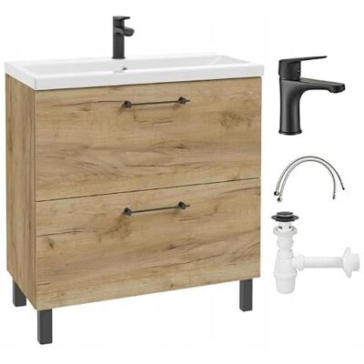 Deftrans . Meuble de salle de bain, 80 x 80 cm, avec lavabo, en chêne artisanal, debout, avec 2 tiroirs, fermeture amortie, meuble de salle de bain avec robinet de lavabo Deftrans . Meuble de salle de bain, 80 x 80 cm, avec lavabo, en chêne artisanal, debout, avec 2 tiroirs, fermeture amortie, meuble de salle de bain avec robinet de lavabo