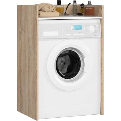 AKORD Armoire de machine à laver 64 cm, convient pour machine à laver et sèche-linge, armoire de 64 cm, meuble de salle de bain, dimensions : 64 x 98 x 50 cm, chêne Sonoma et blanc AKORD Armoire de machine à laver 64 cm, convient pour machine à laver et sèche-linge, armoire de 64 cm, meuble de salle de bain, dimensions : 64 x 98 x 50 cm, chêne Sonoma et blanc
