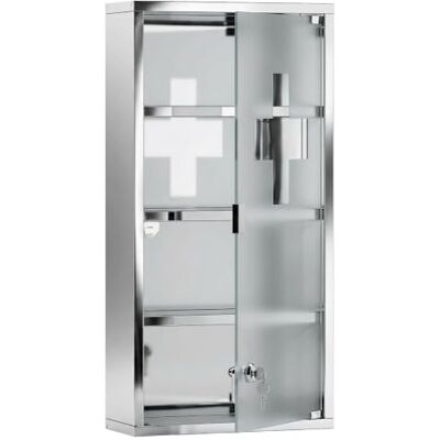 HOMCOM Armoire à Pharmacie, 3 Étagères 4 Niveaux, 30L x 12l x 60H cm Porte Verre Trempé, Symbole Croix, Acier Inoxydable Brossé HOMCOM Armoire à Pharmacie, 3 Étagères 4 Niveaux, 30L x 12l x 60H cm Porte Verre Trempé, Symbole Croix, Acier Inoxydable Brossé