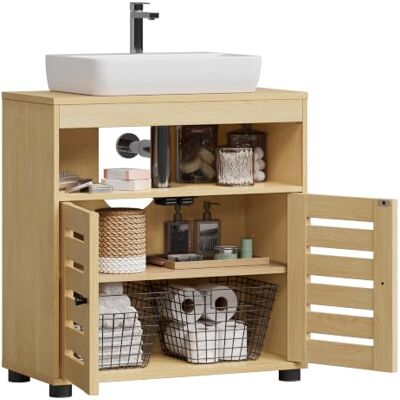 VASAGLE Meuble sous Lavabo, Armoire de Salle de Bain, 30 x 60 x 63 cm Avec Portes Persiennes, Étagère Réglable, Compartiment Ouvert, Eikenbeige, Collection HANIS BBK004YJ01 VASAGLE Meuble sous Lavabo, Armoire de Salle de Bain, 30 x 60 x 63 cm Avec Portes Persiennes, Étagère Réglable, Compartiment Ouvert, Eikenbeige, Collection HANIS BBK004YJ01