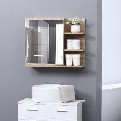kleankin Armoire Miroir de Salle de Bain Aspect Chêne Clair 3 Étagères Latérales, Kit Installation Murale Fourni, Panneaux Particules kleankin Armoire Miroir de Salle de Bain Aspect Chêne Clair 3 Étagères Latérales, Kit Installation Murale Fourni, Panneaux Particules