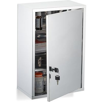 Relaxdays Armoire à pharmacie murale, 3 étagères, avec clé, acier inoxydable, 45 x 30 x 18 cm, armoire à médicaments, premiers secours, argent, 45 x 18 x 30 cm Relaxdays Armoire à pharmacie murale, 3 étagères, avec clé, acier inoxydable, 45 x 30 x 18 cm, armoire à médicaments, premiers secours, argent, 45 x 18 x 30 cm