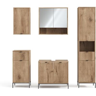Vicco Meubles bain "Eliza", Chêne Viking 70 cm 5 pièces · Meuble sous-vasque · Armoire à miroir · Armoire haute · Armoire mi-haute · Meuble suspendu Vicco Meubles bain "Eliza", Chêne Viking 70 cm 5 pièces · Meuble sous-vasque · Armoire à miroir · Armoire haute · Armoire mi-haute · Meuble suspendu