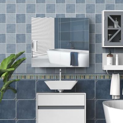 HOMCOM Armoire Murale Salle de Bain avec Miroir, 70 x 60 cm, Blanc Meuble Salle de Bain, Armoire de Toilette, Étagère Réglable HOMCOM Armoire Murale Salle de Bain avec Miroir, 70 x 60 cm, Blanc Meuble Salle de Bain, Armoire de Toilette, Étagère Réglable