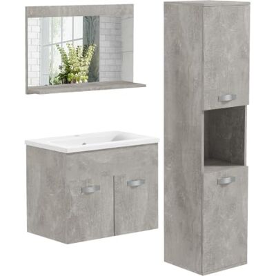 kleankin Ensemble de Meubles de Salle de Bain, Montage Mural, Gris 4 Pièces, Avec Miroir, Meuble Sous Vasque, Lavabo en Céramique, Armoire Colonne Haute, Étagères Réglables, Style Moderne kleankin Ensemble de Meubles de Salle de Bain, Montage Mural, Gris 4 Pièces, Avec Miroir, Meuble Sous Vasque, Lavabo en Céramique, Armoire Colonne Haute, Étagères Réglables, Style Moderne