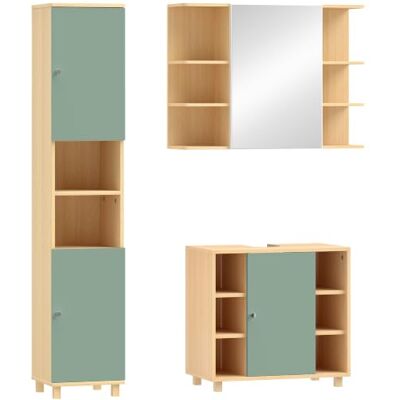 HOMCOM Ensemble de Salle de Bain Colonne Miroir Vert et Effet Bois Naturel Armoire Murale, Meuble sous Lavabo, Placards, Compartiments Ouverts, Étagères Réglables HOMCOM Ensemble de Salle de Bain Colonne Miroir Vert et Effet Bois Naturel Armoire Murale, Meuble sous Lavabo, Placards, Compartiments Ouverts, Étagères Réglables