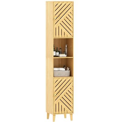 HOMCOM Armoire Salle de Bain Haute, Meuble de Rangement Colonne, Portes et Pieds en Bambou, niches Ouvertes, étagères réglables, Meuble étroit pour Toilette, Petits espaces, 32x30x170cm, Bois Naturel HOMCOM Armoire Salle de Bain Haute, Meuble de Rangement Colonne, Portes et Pieds en Bambou, niches Ouvertes, étagères réglables, Meuble étroit pour Toilette, Petits espaces, 32x30x170cm, Bois Naturel