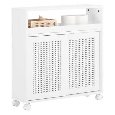 SoBuy BZR119-W Armoire de salle de bain étroite à roulettes pour papier toilette – Armoire de rangement en bois de 20 cm avec étagères réglables, blanc, 20 x 70 x 65 cm SoBuy BZR119-W Armoire de salle de bain étroite à roulettes pour papier toilette – Armoire de rangement en bois de 20 cm avec étagères réglables, blanc, 20 x 70 x 65 cm