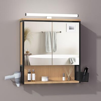 EUGAD Miroir de salle de bain avec lumières noir + chêne EUGAD Miroir de salle de bain avec lumières noir + chêne