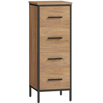 HOMCOM Meuble de Salle de Bain étroit Rangement 4 Tiroirs 30x30x82cm Chêne HOMCOM Meuble de Salle de Bain étroit Rangement 4 Tiroirs 30x30x82cm Chêne