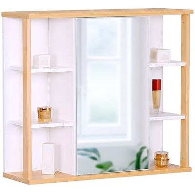 Relaxdays Armoire de Toilette , 6 étagères, 2 Compartiments, H x L x P : 64 x 62 x 21 cm, Montage Mural, Blanc/Naturel Relaxdays Armoire de Toilette , 6 étagères, 2 Compartiments, H x L x P : 64 x 62 x 21 cm, Montage Mural, Blanc/Naturel
