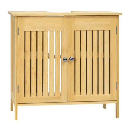 EUGAD Meuble de Salle de Bain en Bambou, Armoire Sous Lavabo Avec Portes, Étagère Réglable, 2 Compartiments, 60 x 30 x 60 cm EUGAD Meuble de Salle de Bain en Bambou, Armoire Sous Lavabo Avec Portes, Étagère Réglable, 2 Compartiments, 60 x 30 x 60 cm
