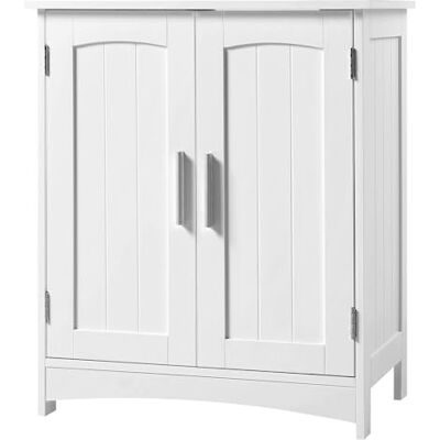 EUGAD Armoire de salle de bain, meuble bas lavabo avec 2 portes, meuble de salle de bain, grand rangement, armoire avec découpe, siphon et étagère réglable, 50 x 30 x 60 cm, style moderne, blanc EUGAD Armoire de salle de bain, meuble bas lavabo avec 2 portes, meuble de salle de bain, grand rangement, armoire avec découpe, siphon et étagère réglable, 50 x 30 x 60 cm, style moderne, blanc