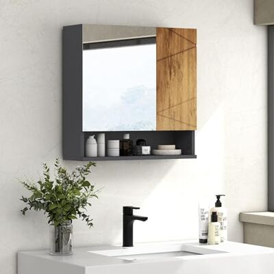 kleankin Armoire Murale Miroir de Salle de Bain Placard de Rangement 2 Portes avec étagères réglables Design Contemporain 55 x 17 x 55 cm Naturel Gris foncé kleankin Armoire Murale Miroir de Salle de Bain Placard de Rangement 2 Portes avec étagères réglables Design Contemporain 55 x 17 x 55 cm Naturel Gris foncé