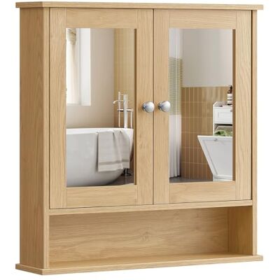VASAGLE Armoire Murale, Meuble Salle de Bain, Placard de Rangement, Armoire Suspendue, 2 Portes-Miroir et Compartiment Ouvert, Étagère Réglable, 13 x 56,5 x 58,5 cm, Couleur Chêne Naturel LHC003Y01 VASAGLE Armoire Murale, Meuble Salle de Bain, Placard de Rangement, Armoire Suspendue, 2 Portes-Miroir et Compartiment Ouvert, Étagère Réglable, 13 x 56,5 x 58,5 cm, Couleur Chêne Naturel LHC003Y01