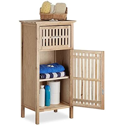 Relaxdays Meuble de salle de bain étroit noyer étagère rangement armoire porte tiroir HxlxP: 82 x 40 x 29 cm, nature Relaxdays Meuble de salle de bain étroit noyer étagère rangement armoire porte tiroir HxlxP: 82 x 40 x 29 cm, nature