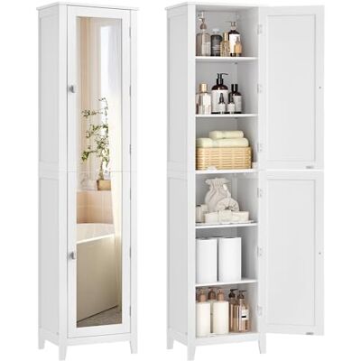 VASAGLE Armoire de Salle de Bain Haut, avec Miroir Pleine Longueur, Meuble de Salle de Bain, avec Étagères Réglables, 30 x 40 x 160 cm, pour Petit Espace, Salon, Couloir, Blanc Nuage BBC764WH01 VASAGLE Armoire de Salle de Bain Haut, avec Miroir Pleine Longueur, Meuble de Salle de Bain, avec Étagères Réglables, 30 x 40 x 160 cm, pour Petit Espace, Salon, Couloir, Blanc Nuage BBC764WH01