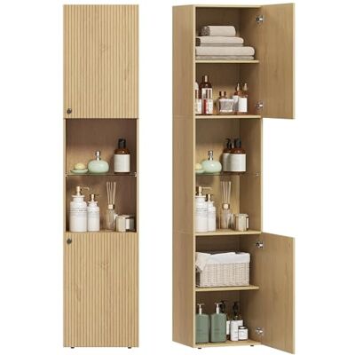 HOMCOM Meuble colonne salle de bain, meuble de rangement étroit 6 niveaux, 2 portes, compartiments ouverts, étagère verre trempé, étagères réglables, pour toilette, petits espaces, 40x31x182cm, chêne HOMCOM Meuble colonne salle de bain, meuble de rangement étroit 6 niveaux, 2 portes, compartiments ouverts, étagère verre trempé, étagères réglables, pour toilette, petits espaces, 40x31x182cm, chêne