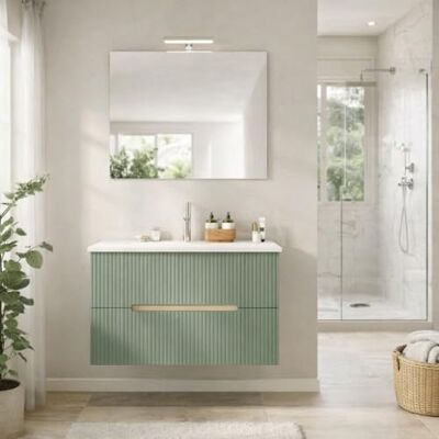 Kiamami Valentina Meuble Salle de Bain Suspendu 80cm Chêne Glacé et Vert Sauge, 2 Tiroirs Façade Cannelée, Vasque en Céramique, Design Moderne, Déjà Assemblé Magnolia Kiamami Valentina Meuble Salle de Bain Suspendu 80cm Chêne Glacé et Vert Sauge, 2 Tiroirs Façade Cannelée, Vasque en Céramique, Design Moderne, Déjà Assemblé Magnolia