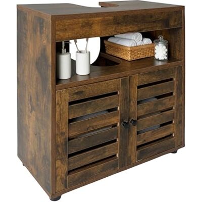 Relaxdays Meuble sous lavabo, H x l x P : 63 x 60 x 30 cm, 3 compartiments, MDF, meuble de salle de bain, marron Relaxdays Meuble sous lavabo, H x l x P : 63 x 60 x 30 cm, 3 compartiments, MDF, meuble de salle de bain, marron