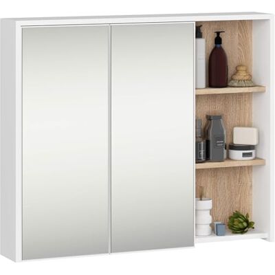 AKORD Meuble de salle de bain avec miroir VAMI 90 cm Armoire de salle de bain miroir 2 portes, 6 étagères Spacieux Robuste et résistant à l'humidité 90 x 75 x 15 cm Blanc et chêne Sonoma AKORD Meuble de salle de bain avec miroir VAMI 90 cm Armoire de salle de bain miroir 2 portes, 6 étagères Spacieux Robuste et résistant à l'humidité 90 x 75 x 15 cm Blanc et chêne Sonoma