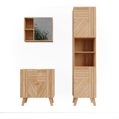Vicco Ensemble de meubles de salle de bains "Lucie", Bambou 60 cm 3 pièces · Meuble sous-vasque · Armoire à miroir · Armoire haute Vicco Ensemble de meubles de salle de bains "Lucie", Bambou 60 cm 3 pièces · Meuble sous-vasque · Armoire à miroir · Armoire haute